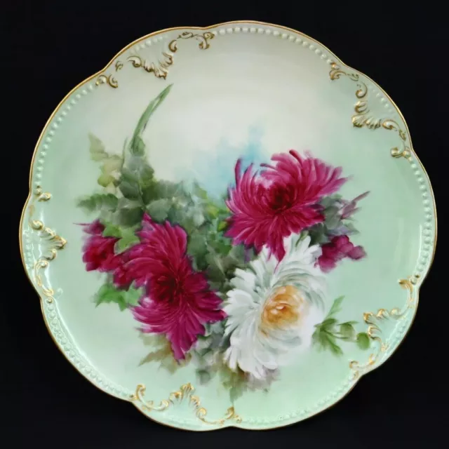  Limoges Handpainted Chrysanthemums Flower Large Plate Vintage French Porcelain