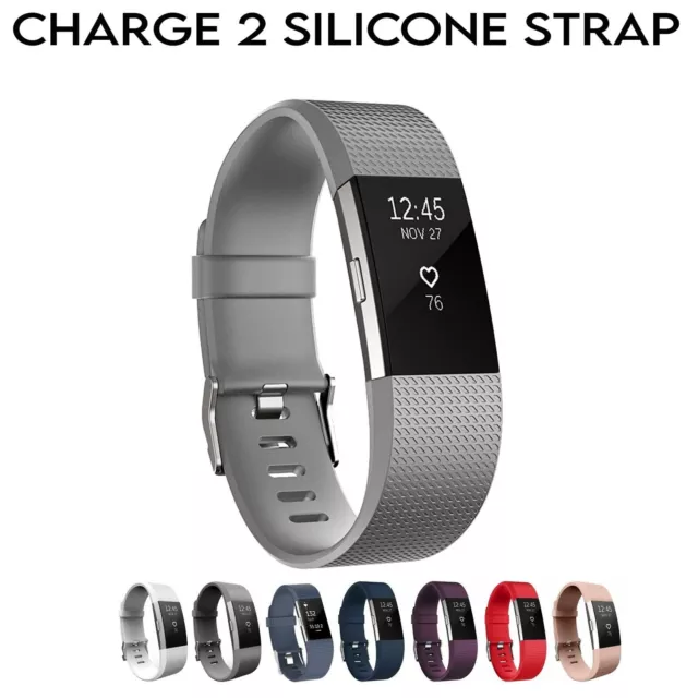 For Fitbit Charge 2 Strap Replacement Silicone Wristband Watch Metal Buckle