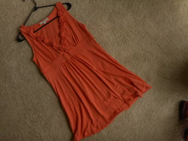Loft Melon Pink Sleeveless Ruffle Top Blouse Medium Womens Summer 34-36" chst