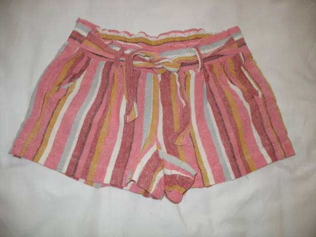 JOLT Shorts Sz M Medium Striped Linen Blend Pink Gold Juniors Girls