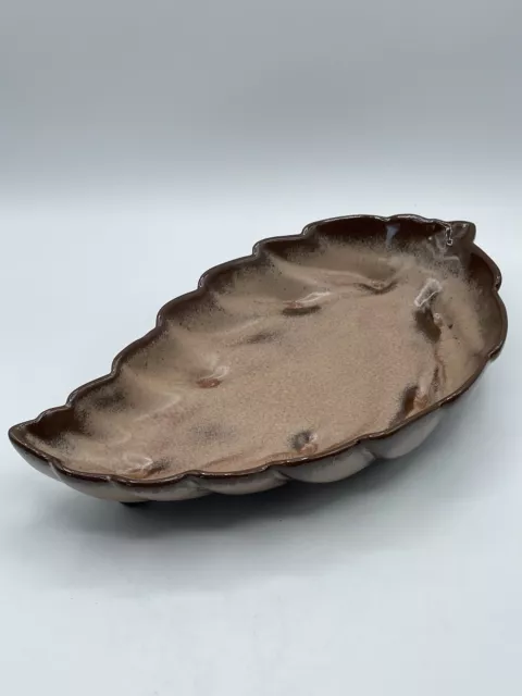Vintage Frankoma Pottery Large Leaf Bowl Dish 226 Tan Brown Glaze 12”x 6.5”