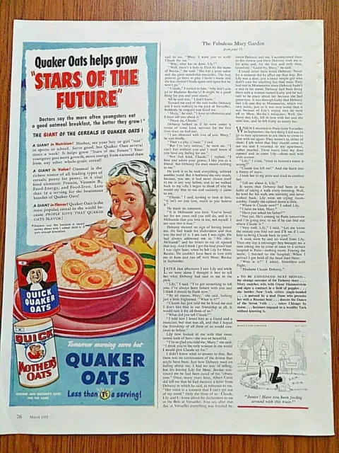 1951 Quaker Oats Cereal Ad  Helps Grow Stars of the Future