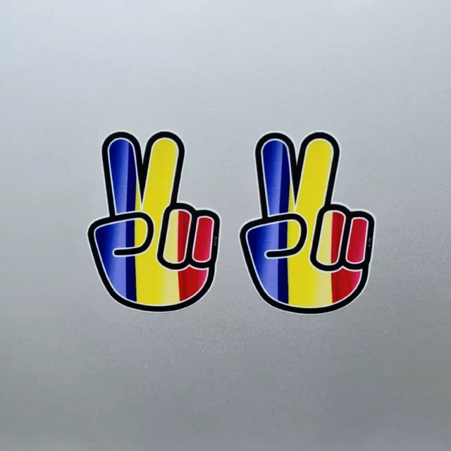 2x Romania Romanian Flag Peace Hand Vinyl Sticker Decal For Car Van 65x48mm