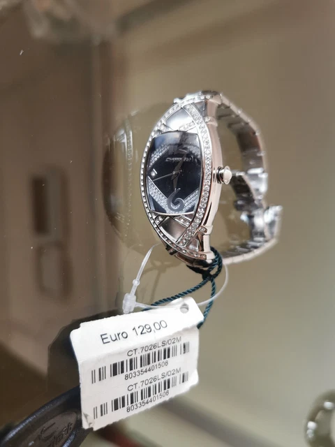 Orologio acciaio cronotech donna swarovski svaroski quadrante nero strass 