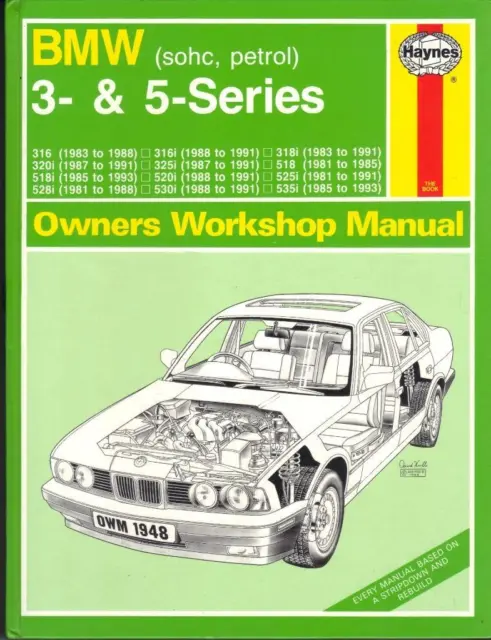 BMW E30 316,318i,320i,325i,E28 & E38 520i,525i,528i,535i MANUALE HAYNES 1981-1993
