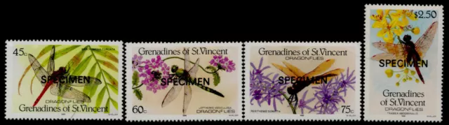 St Vincent Grenadines 546-9 specimen o/p MNH Dragonflies, Insects, Flowers