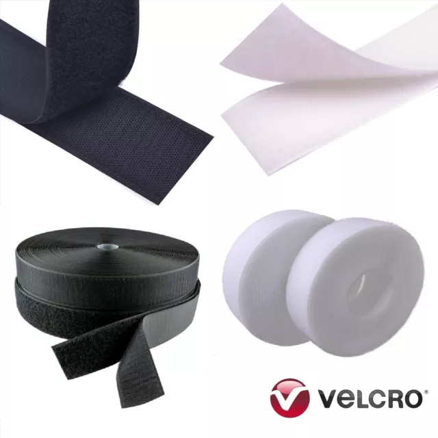 VELCRO® SEW ON Hook & Loop Sewing/Stitch-On Fabric Tape Strips Black/White 20mm