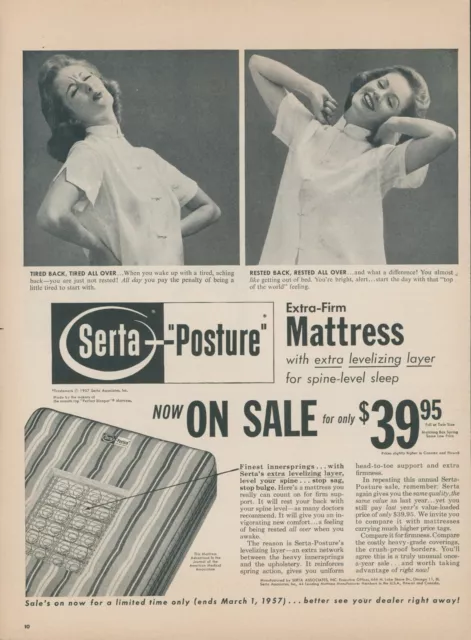 1957 Serta Posture Mattress Spine Level Sleep Extra Firm Sale Vtg Print Ad L10