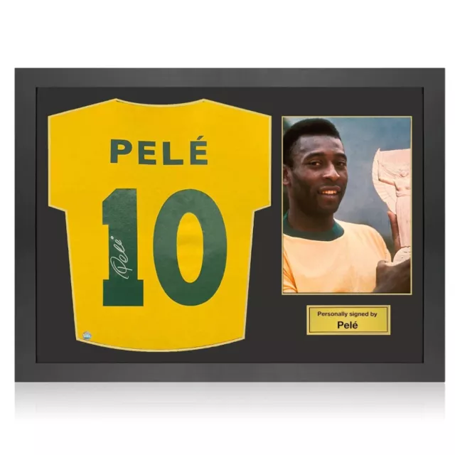 Brasilien-Fußballtrikot signiert von Pele. Symbolrahmen