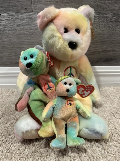 NWT Ty Beanie Buddy, Beanie Baby, & Jingle Beanie Peace Bear Retired Vintage