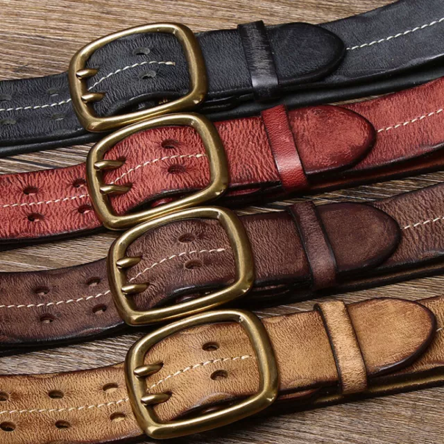 Men Genuine Leather Double Prong Belt Brass Buckle Heavy Duty Work Belts New