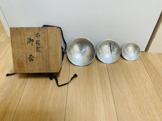 Genuine Tin Sake Cup Tin Set Wooden BoxBox