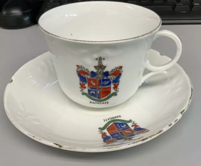 Antique Vintage Crested Ware China Cup  & Saucer RAMSGATE coat of arms