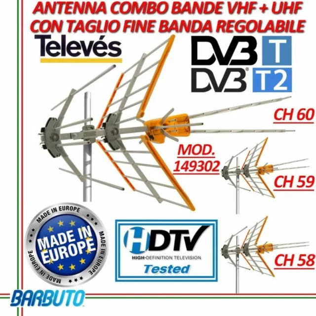 Antenna Tv Televes 149302 Combo Vhf + Uhf Con Taglio Lte Fine Banda Regolabile