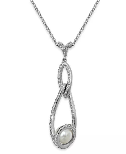 Eliot Danori Silver-Tone Pave & Faux Pearl Y-Pendant Necklace NEW $70