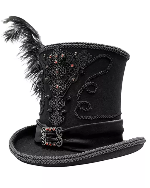 Devil Fashion Mens Gothic Steampunk Aristocrat Top Hat Black Wedding Feathered