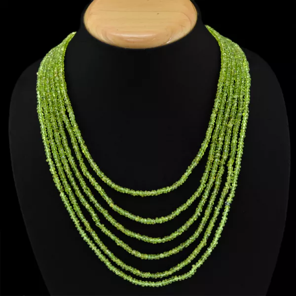 Stunning Dazzling Aaa 387.00 Cts Natural 6 Line Green Peridot Beads Necklace