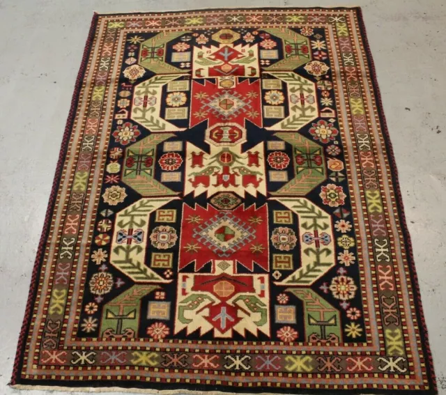 Ancien tapis traditionnel caucasien fait main 240 cm x 175 cm