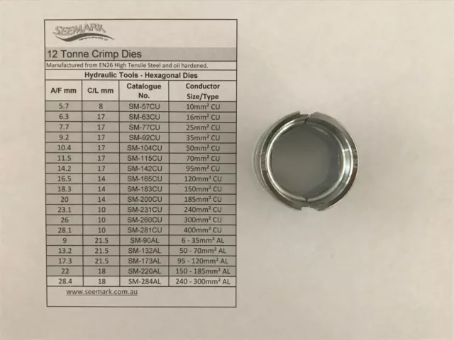 240 - 300mm2 Die Set / 12T Crimp Dies suit Australian Standard ALUMINIUM Lugs