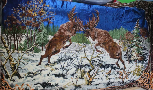 Vintage Deer Stag Elk Velvet rug 6' x4' Colorful Tapestry  Italy wildlife