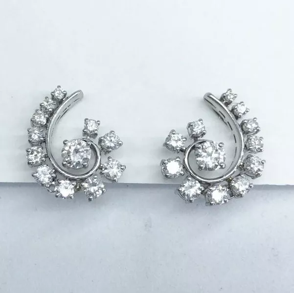 Antique Swirl Cluster Diamond Earrings 14K White Gold 1.30CT CZ Clip On Earrings 2