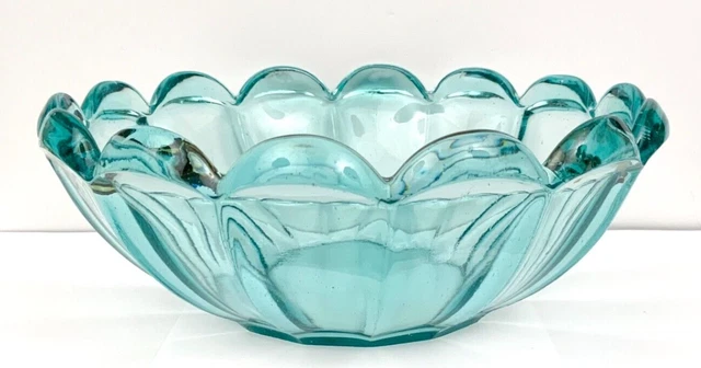 Antique Boston Sandwich Glass EPAG Pressed Scalloped ZIRCON AQUA GREEN BLUE BOWL