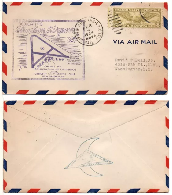 FIRST FLIGHT- SHUSHAN, LOUISIANA Airport Dedication (#C17) 1934 Air Mail Cover