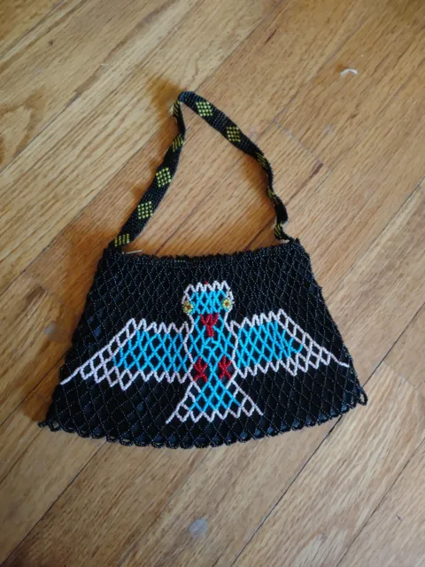 Net Beaded Purse with zipper, Native American Design 8" x 5"
