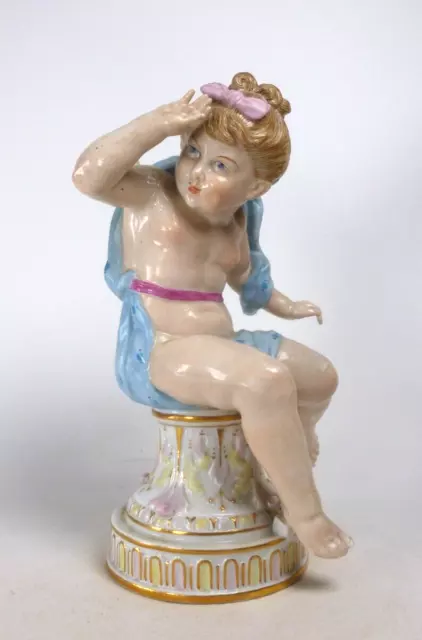 Continental Antique Porcelain Figure Of Girl Cherub Putti