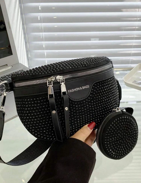 Sac Banane Unisexe En Simili Cuir Noir - Avec Chaînette Et Sangle Réglable - Style Urbain