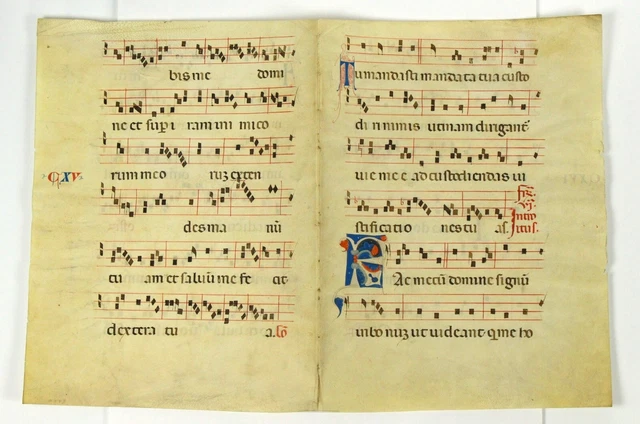 = XVth C. Medieval Hymnal Psalter Illuminated Manuscript on Vellum Bifold Music = XVth C. Medieval Hymnal Psalter Illuminated Manuscript on Vellum Bifold Music