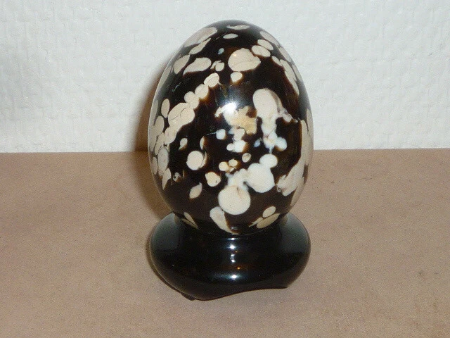 Œuf D'Autruche Sur Socle En Laiton Et Marbre Noir - Fin XIXème - Objet Décoratif 23 Cm
