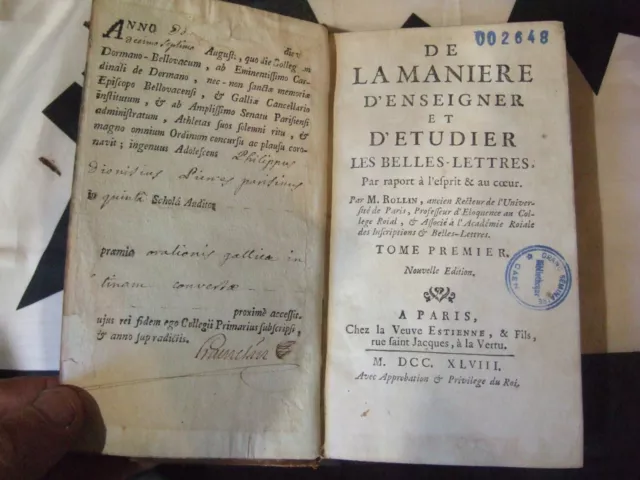 Lot livres ancien, 1748, 1 Volume, TBE