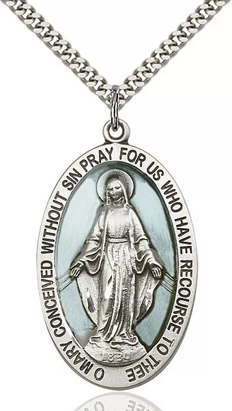 Men's Sterling Silver Our Lady Grace Miraculous Virgin Mary Medal Necklace