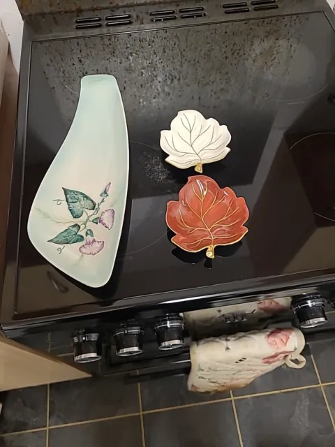 Carlton Ware Hand Painted Floral Decorated Dish And 2 x Leaf Shaped Dishes