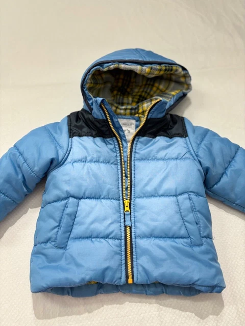 Carters 24months Boys Puffer Coat Hooded Blue Pockets Flanned Lined Hood&Back