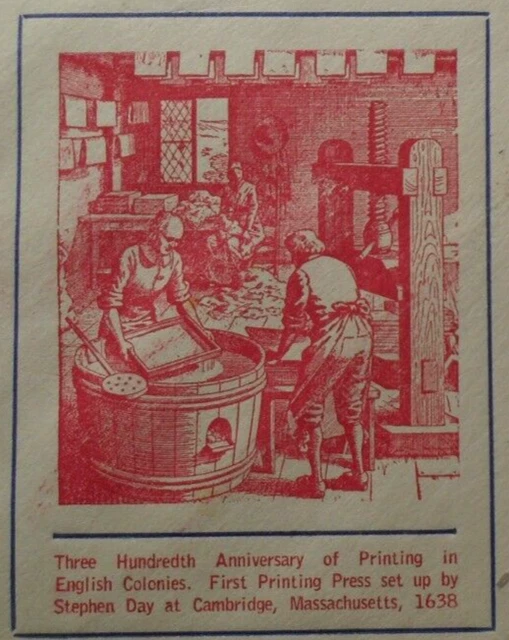 STAMPMART USA 1st PRINTING PRESS CAMBRIDGE MA CANCEL COVER 1938 USED