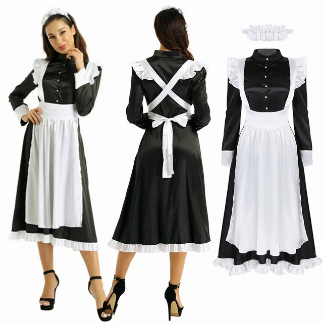 WOMEN MAID COSPLAY Costume Dress Babydoll Uniform Apron Outfit Party