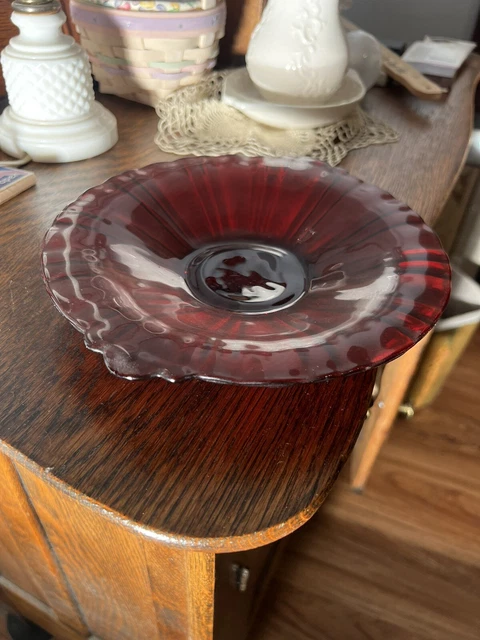 Hocking Old Cafe Royal Ruby Red Depression Glass 8" Tab Handled Candy Bowl 1930s