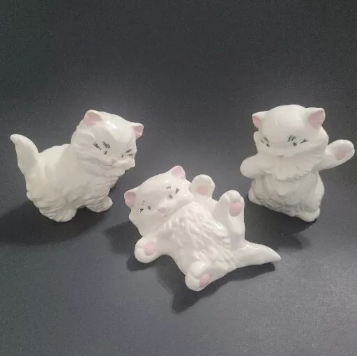 Vintage Ceramic Cats White Persian Kitties Kitten Kitsch Figurines