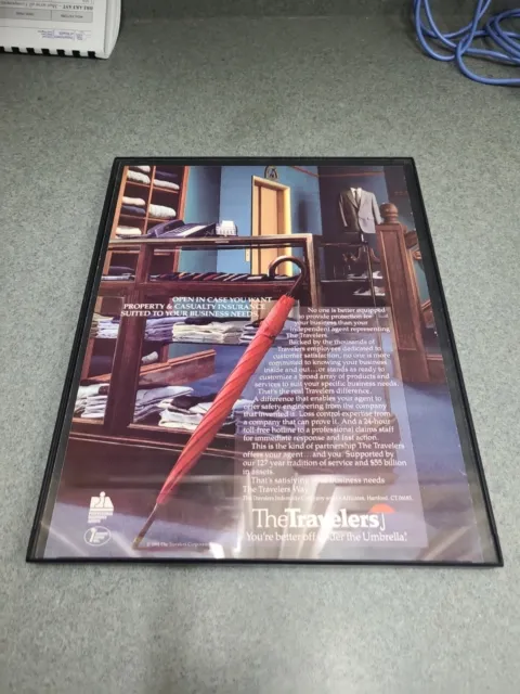 Travelers Insurance Print Ad 1991 Umbrella Framed 8.5x11
