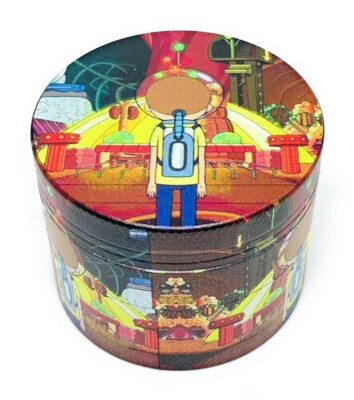 TPLF Grinder Rick e Morty 50 mm in 4 partiti Licks My Balls-lega di zinco resistente nero e trituratore di erbe secche con una spatola a polline e coperchio magnetico per una chiusura perfetta. 