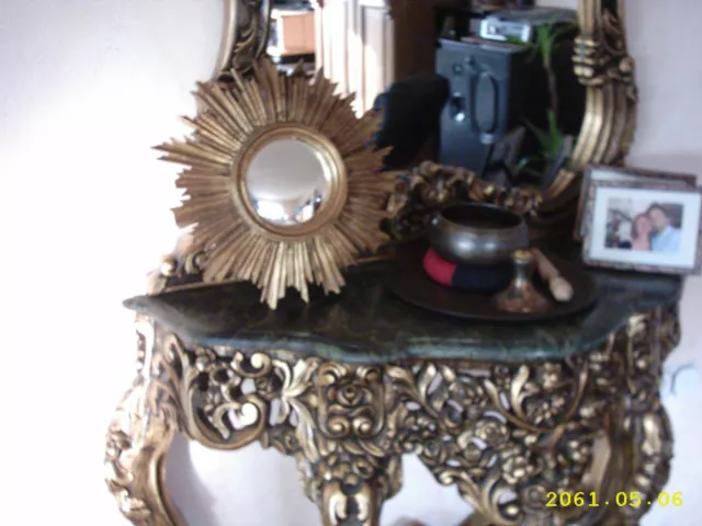Antik! Runder Spiegel im goldenen Strahlenkranz, 40 cm Durchmesser, Spiegel 13cm 3