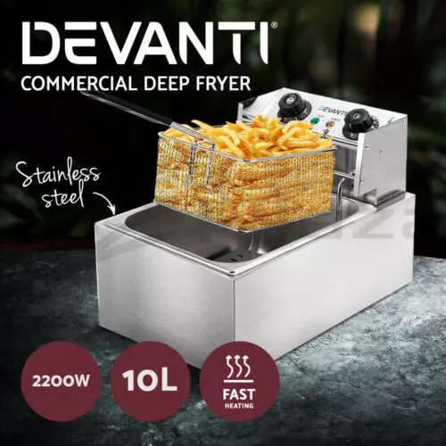 Devanti Commercial Electric Deep Fryer 10L Basket Chip Cooker Stainless Steel