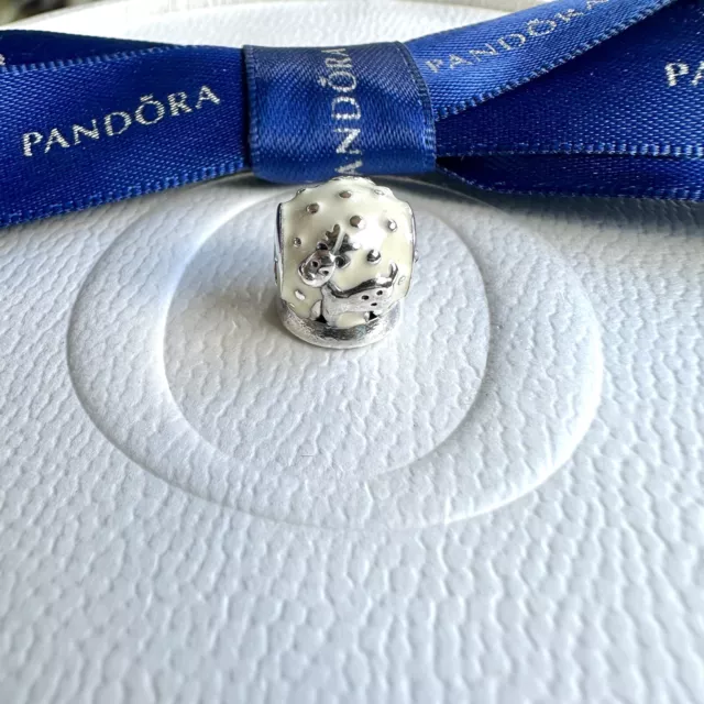 Authentic Pandora Silver Snow Globe Reindeer White Enamel Bead Charm #791228EN12