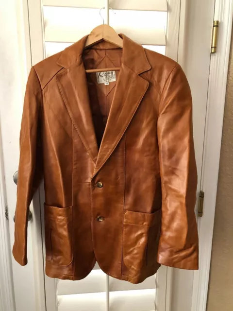 Remy Vintage Brown Cognac Two Button Leather Fashion Jacket Men's Size 36