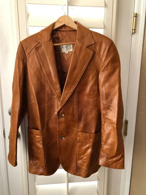 Remy Vintage Brown Cognac Two Button Leather Fashion Jacket Men's Size 36 Remy Vintage Brown Cognac Two Button Leather Fashion Jacket Men's Size 36