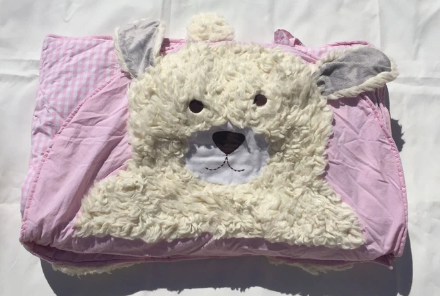 Saco de dormir Pottery Barn niños cabeza peluda cachorro perro rosa gingham niñas