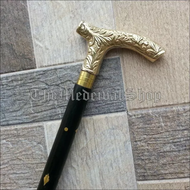 Wooden Walking Cane Stick Antique derby Brass Designer Handle Vintage Style gift