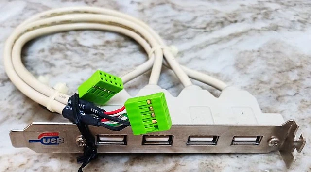 Dual 9 Pin Motherboard Header 4 USB 2.0 Port Cable Black Bracket Silver